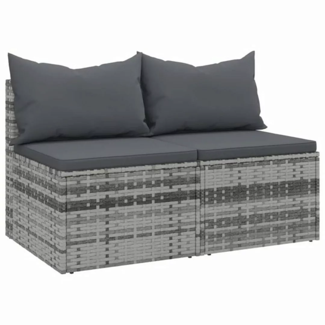 Vidaxl Garten-mittelsofas Mit Kissen 2 Stk. Grau Poly Rattan günstig online kaufen