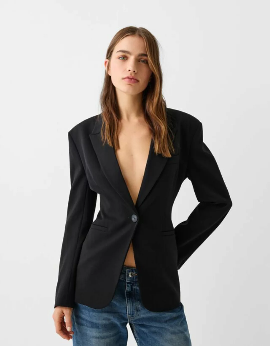 Bershka Körpernah Geschnittener Blazer Damen M Schwarz günstig online kaufen