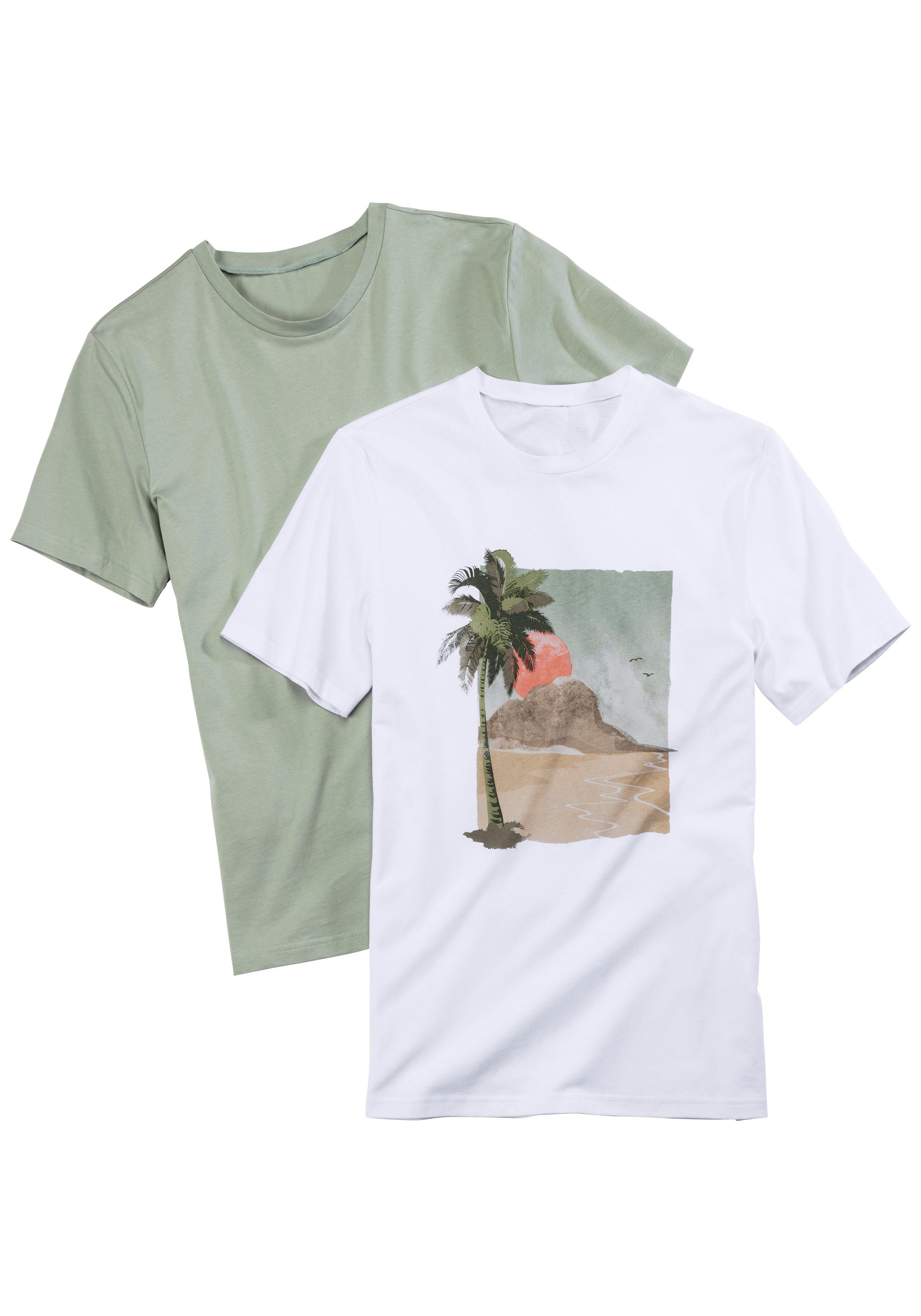 Beachtime T-Shirt, (Packung, 2 tlg.), Freizeitshirt mit Rundhals und Frontp günstig online kaufen
