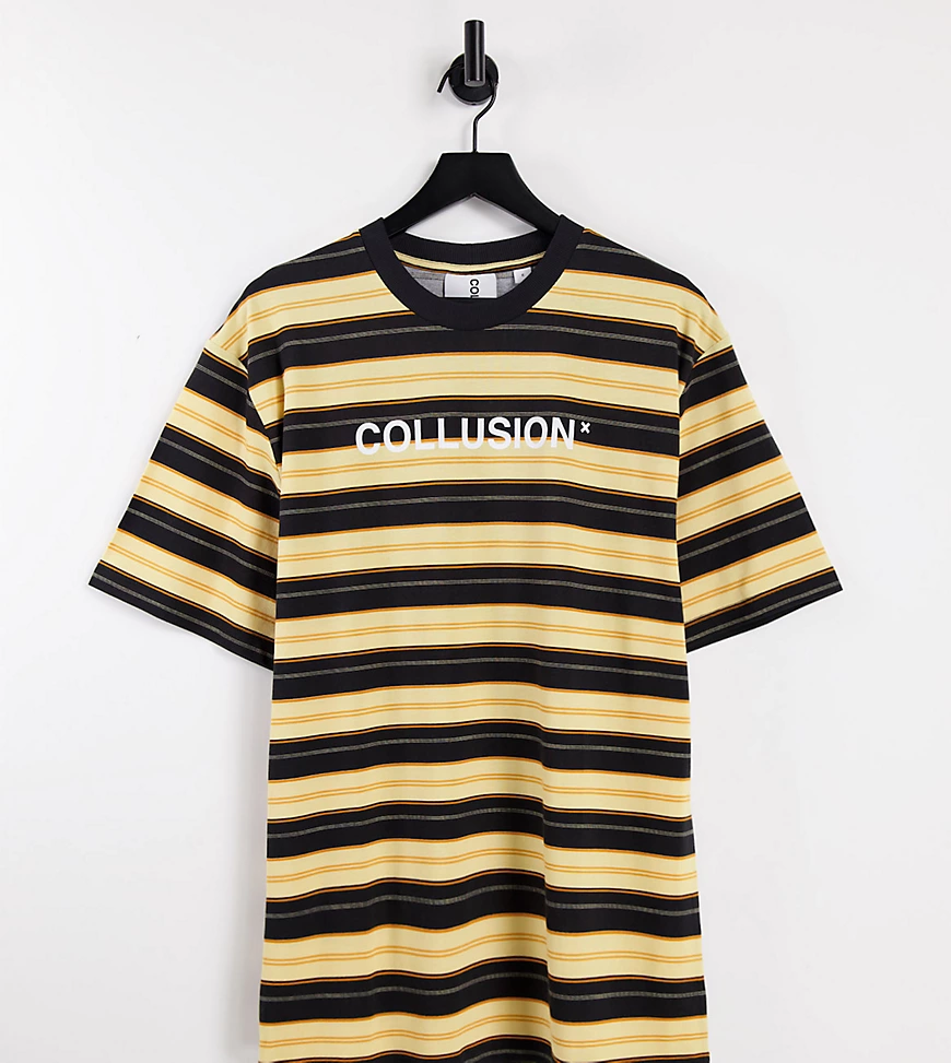 COLLUSION – T-Shirt aus Piquée mit Stickerei und Retrostreifen-Mehrfarbig günstig online kaufen