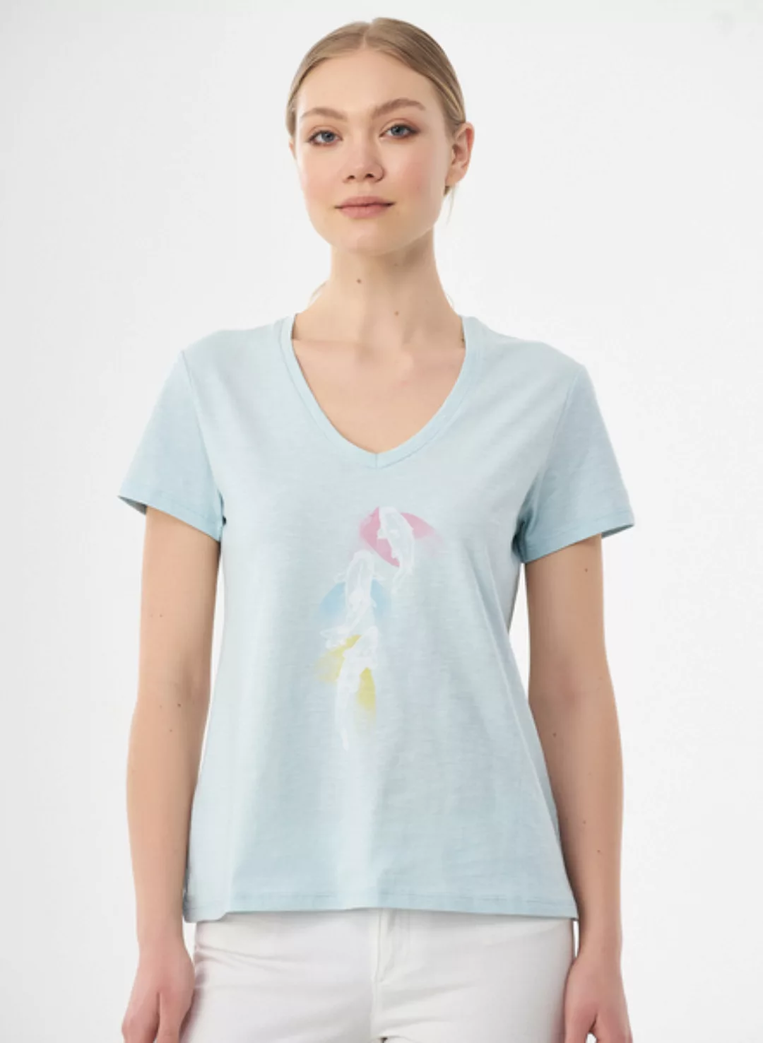T-shirt Aus Bio-baumwolle Mit Fisch-print günstig online kaufen