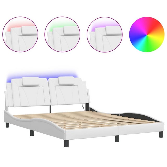 vidaXL Bett, Bettgestell mit LED Weiß 160x200 cm Kunstleder günstig online kaufen