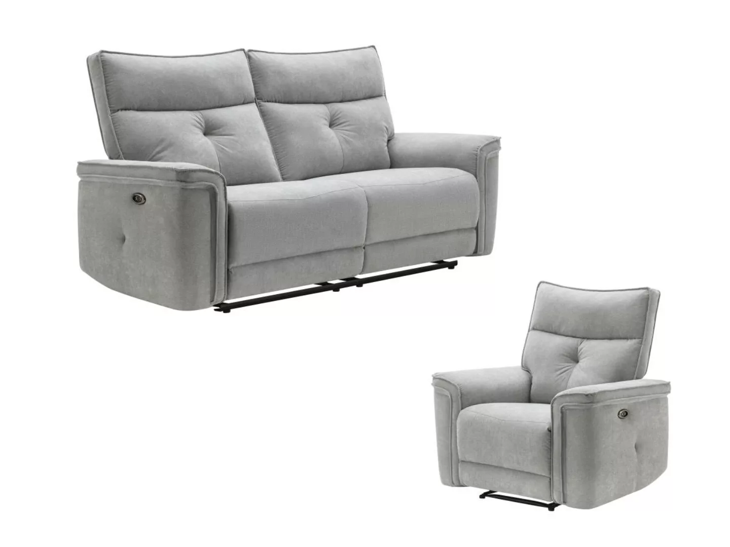 Relaxsofa 3-Sitzer & Relaxsessel elektrisch - Stoff - Grau - BENJAMIN günstig online kaufen