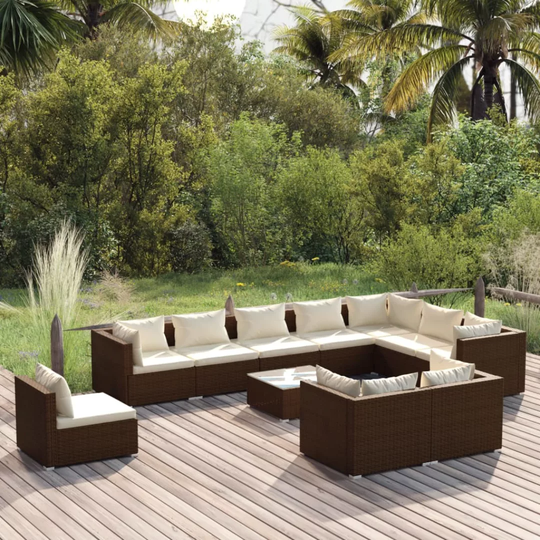 Vidaxl 11-tlg. Garten-lounge-set Mit Kissen Poly Rattan Braun günstig online kaufen