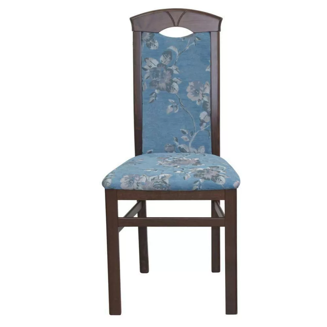 Stuhl Set Küche in Blau und Nussbaumfarben Blumen Motiv (2er Set) günstig online kaufen