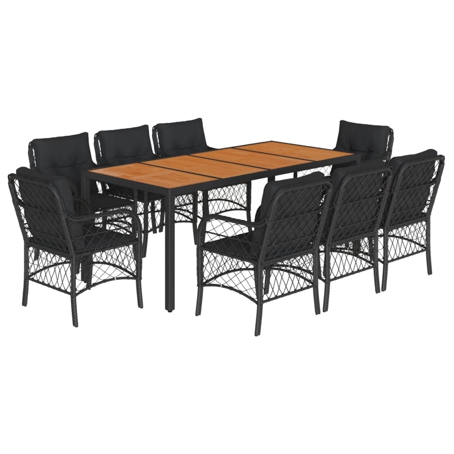 vidaXL 9-Tlg Garten-Essgruppe mit Kissen Schwarz Poly Rattan 3212047 günstig online kaufen