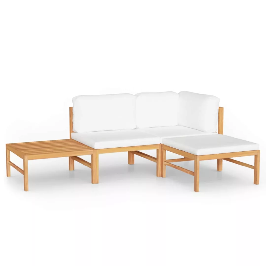 4-tlg. Garten-lounge-set Mit Creme Kissen Massivholz Teak günstig online kaufen