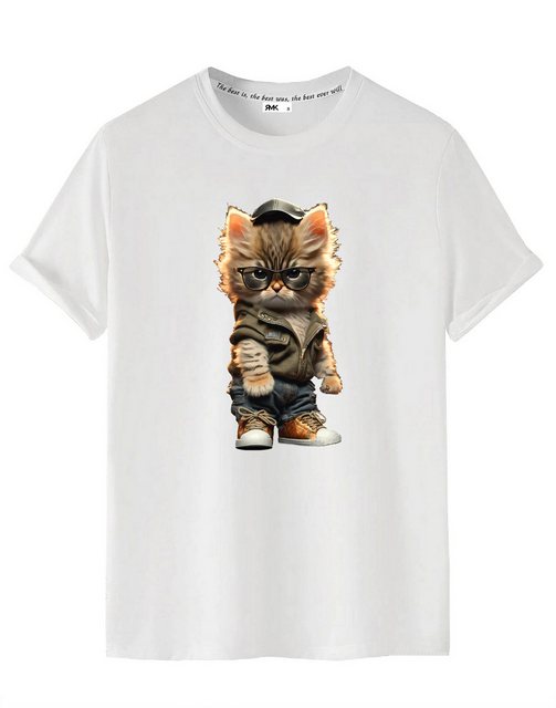 RMK T-Shirt Herren Basic Rundhals mit Gangster süße Katze Cat aus Baumwolle günstig online kaufen