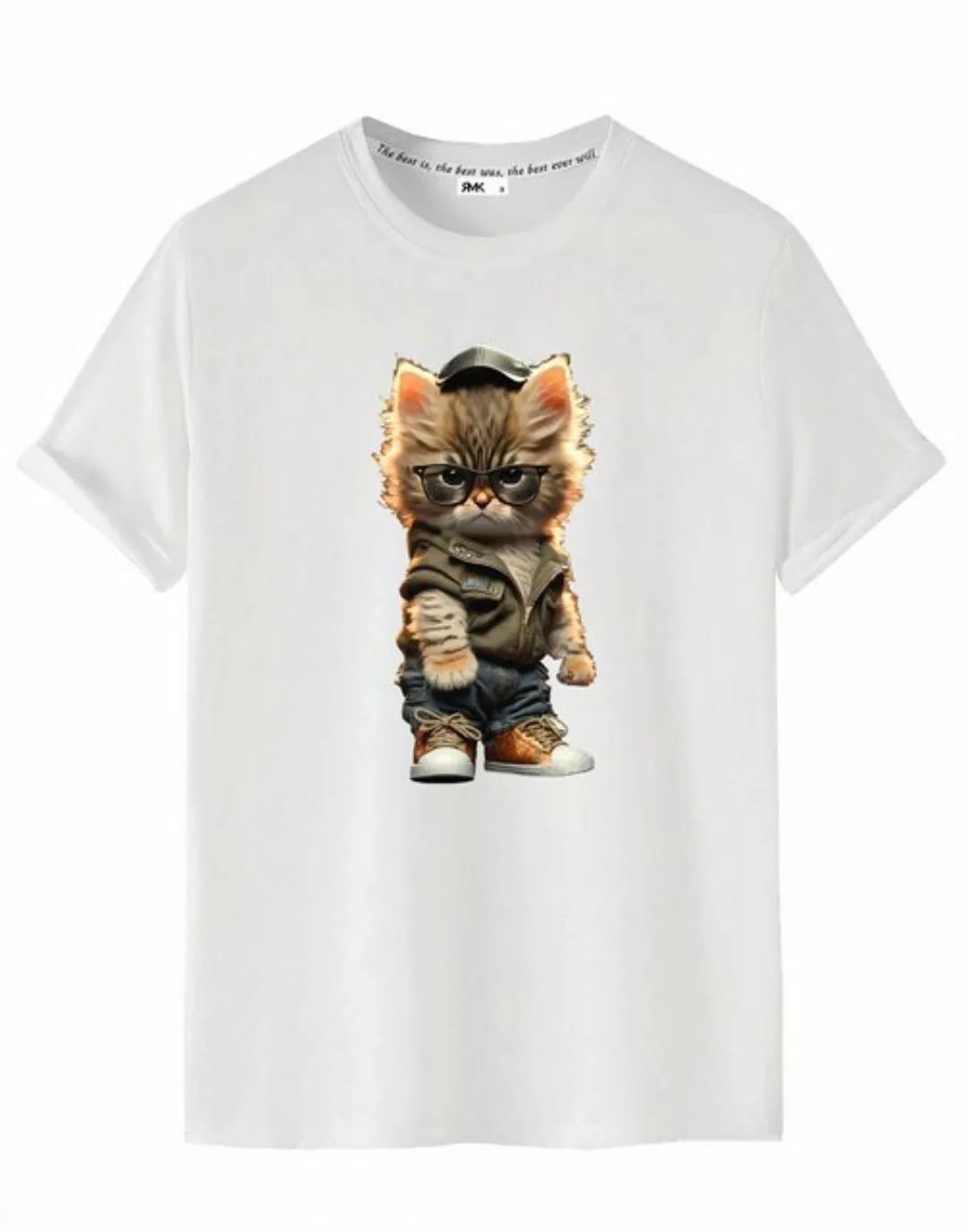 RMK T-Shirt Herren Basic Rundhals mit Gangster süße Katze Cat aus Baumwolle günstig online kaufen