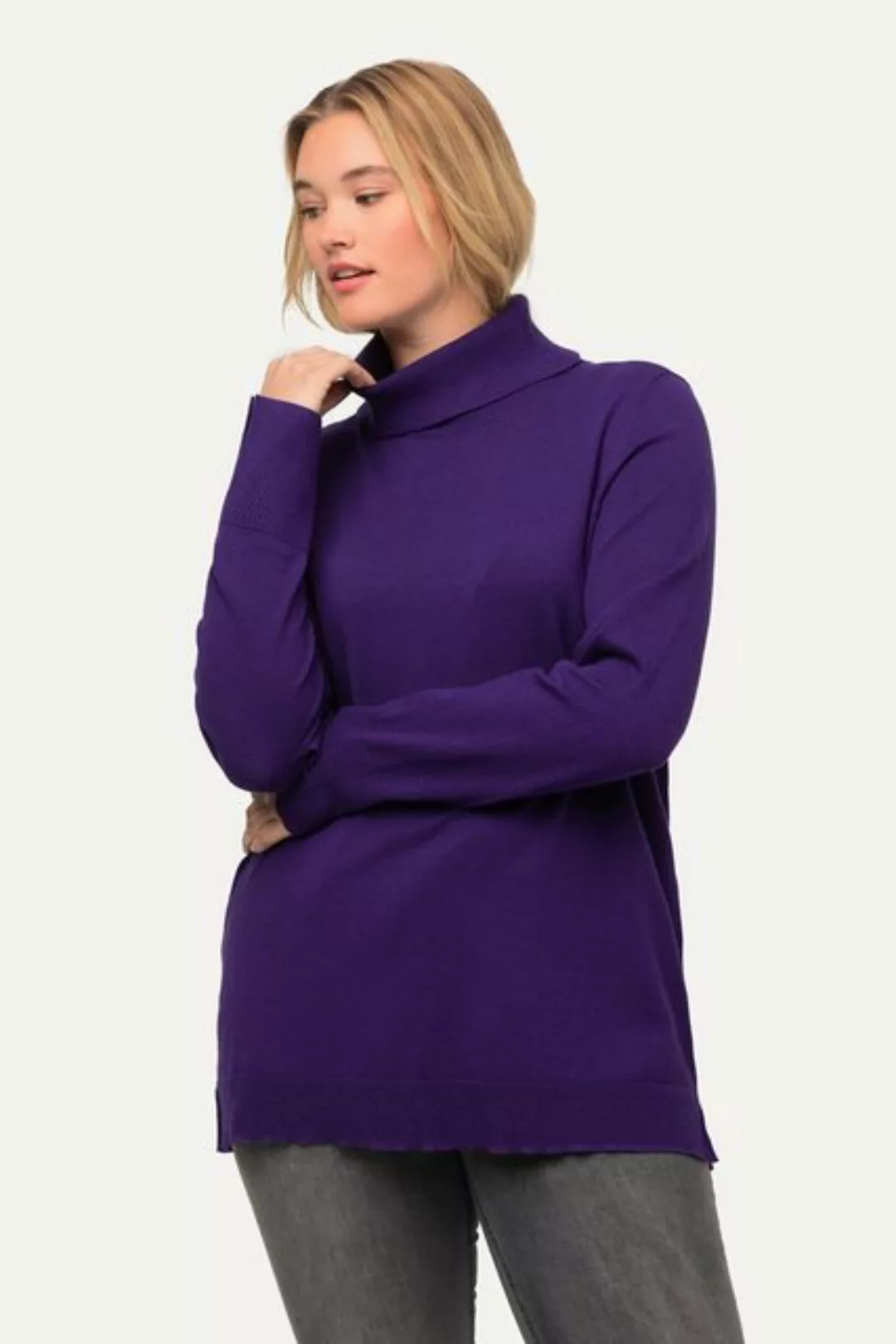 Ulla Popken Strickpullover Rollkragenpullover breite Rippbündchen Langarm günstig online kaufen