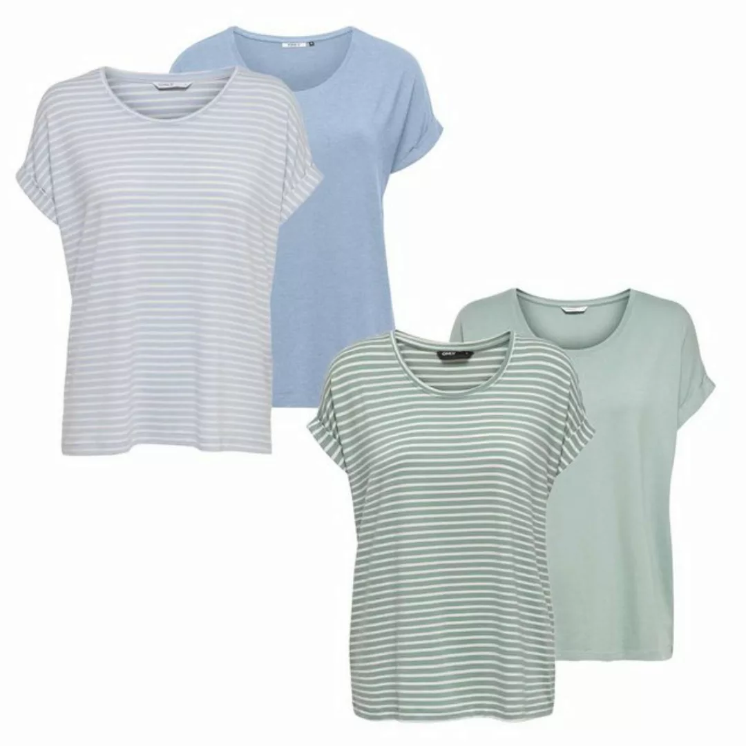 Only Damen O-Neck Top T-Shirt MOSTER 4er Pack Basic Kurzarm Rundhals Shirt günstig online kaufen