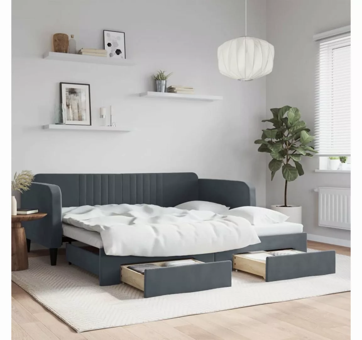 vidaXL Bett, Tagesbett Ausziehbar mit Schubladen Dunkelgrau 90x190 cm Samt günstig online kaufen