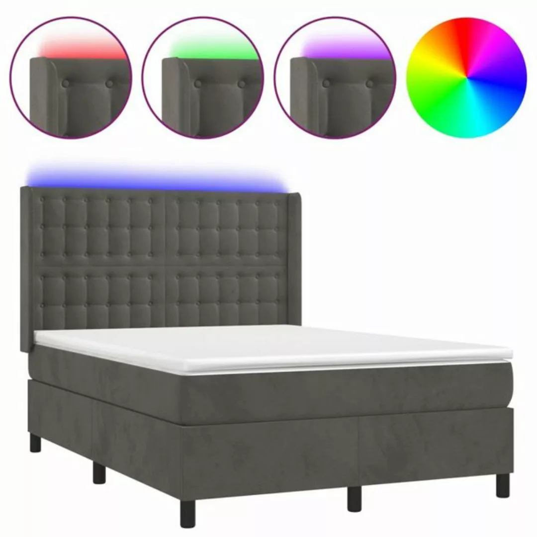 vidaXL Bettgestell Boxspringbett mit Matratze LED Dunkelgrau 140x200 cm Sam günstig online kaufen