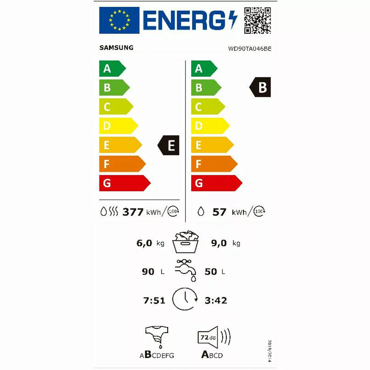 Waschmaschine / Trockner Samsung Wd90ta046be/ec Weiß 9 Kg 1400 Rpm günstig online kaufen