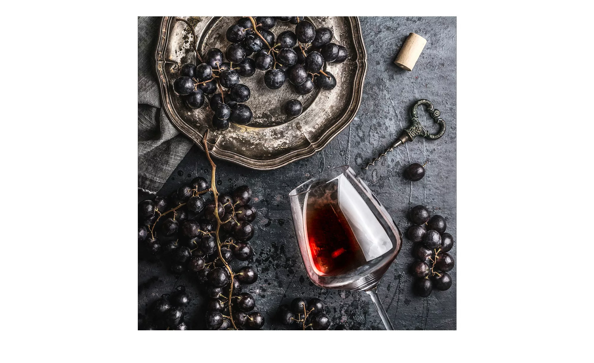 Glasbild 20x20 cm  Wein und Trauben - 20 cm - 20 cm - Sconto günstig online kaufen