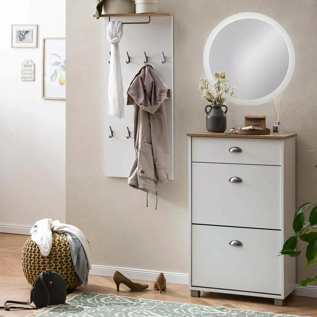 Garderoben Set mit Schuhschrank skandinavisches Design matt weiß, Eiche MAD günstig online kaufen