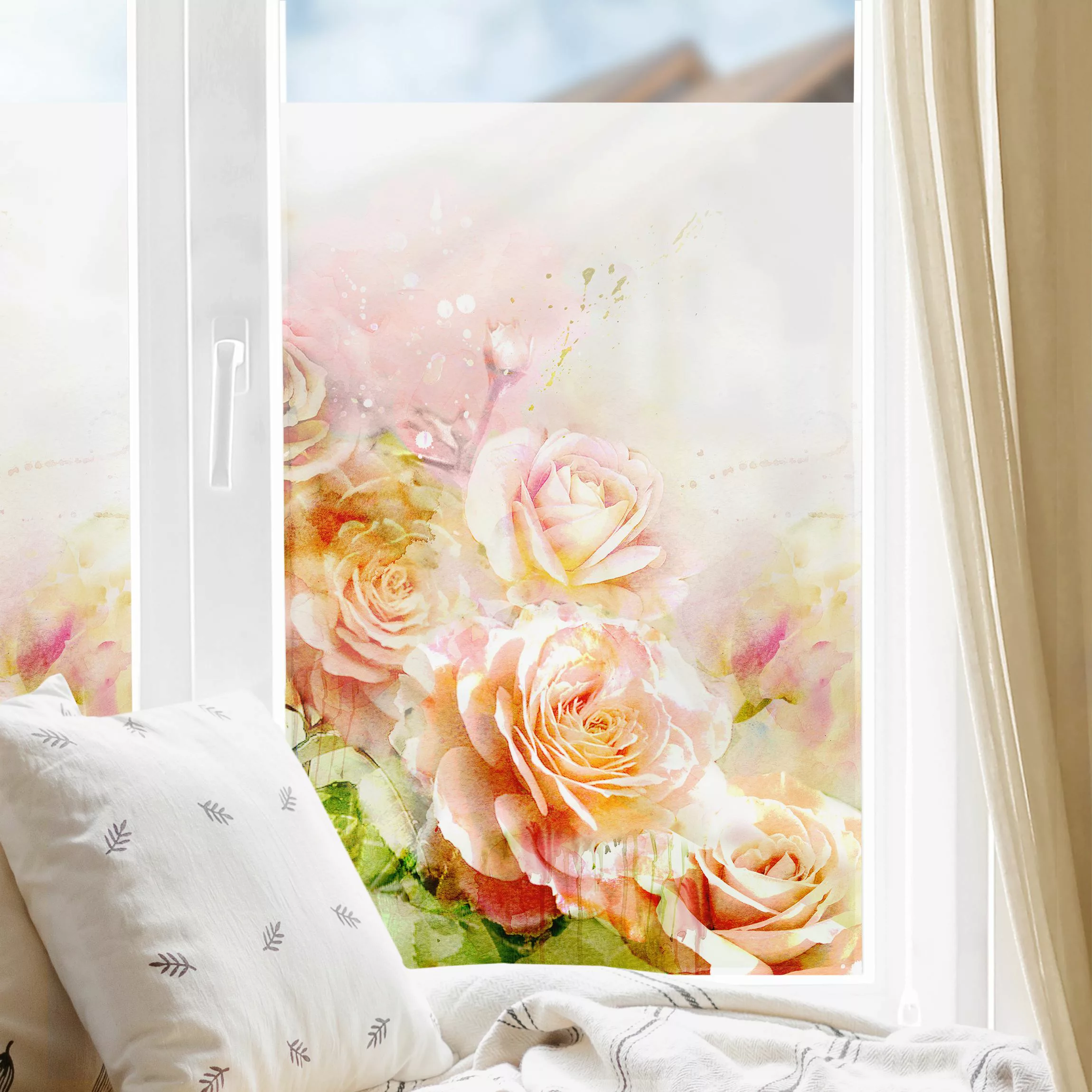 Fensterfolie Aquarell Rosen Komposition günstig online kaufen