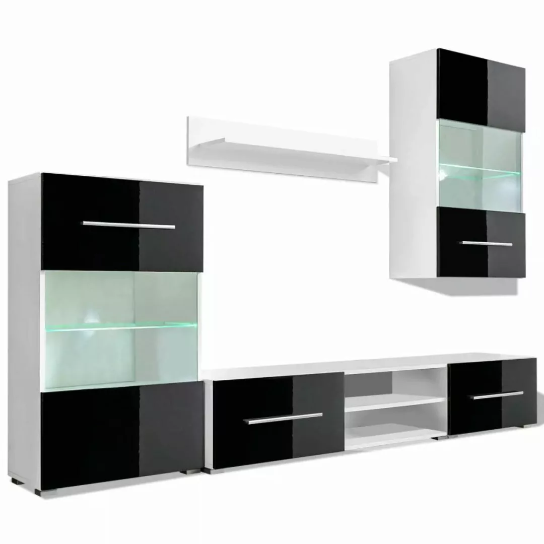 Fünfteilige Wohnwand Tv-schrank Mit Led-beleuchtung Schwarz günstig online kaufen
