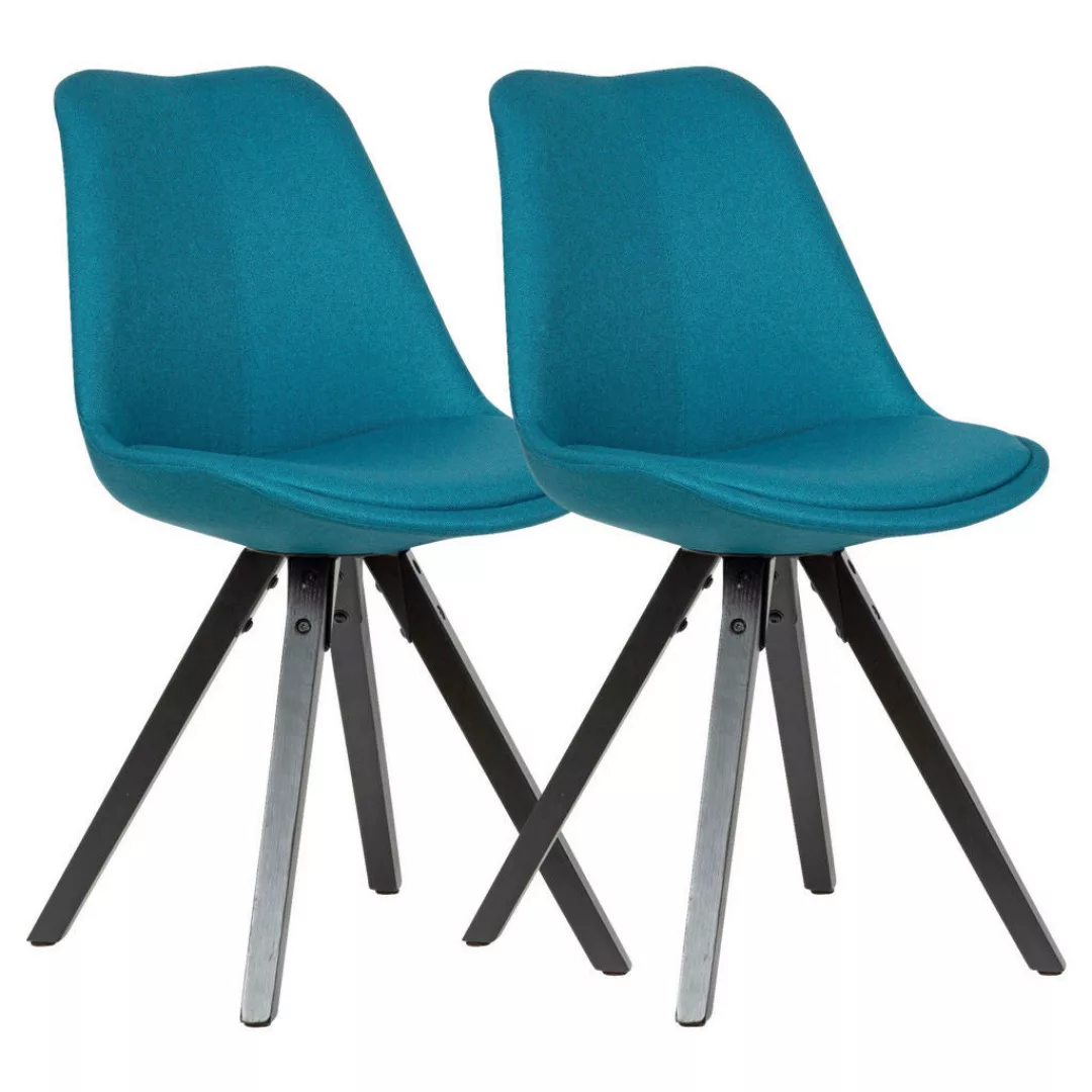 Stuhl 2er-Set blau schwarz Stoff Echtholz B/H/T: ca. 49x87x52 cm günstig online kaufen