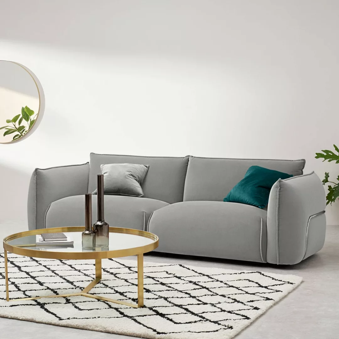 Dion 3-Sitzer Sofa, Samt in Federgrau und Stahl - MADE.com günstig online kaufen