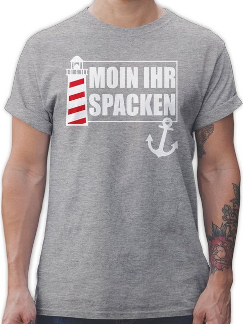 Shirtracer T-Shirt Moin ihr Spacken mit Leuchtturm - weiß Sprüche Statement günstig online kaufen