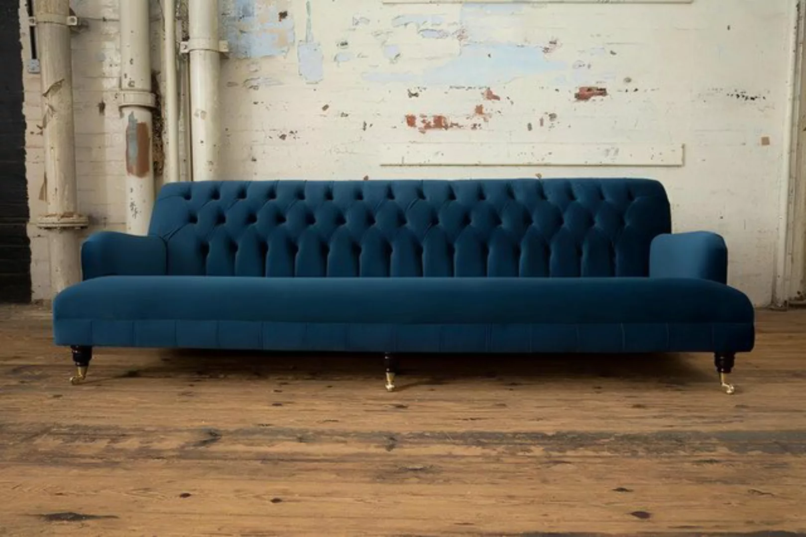 Xlmoebel Sofa Neue Polsterung Blaue Chesterfield Stoff-Couch 4-Sitzer XXL B günstig online kaufen