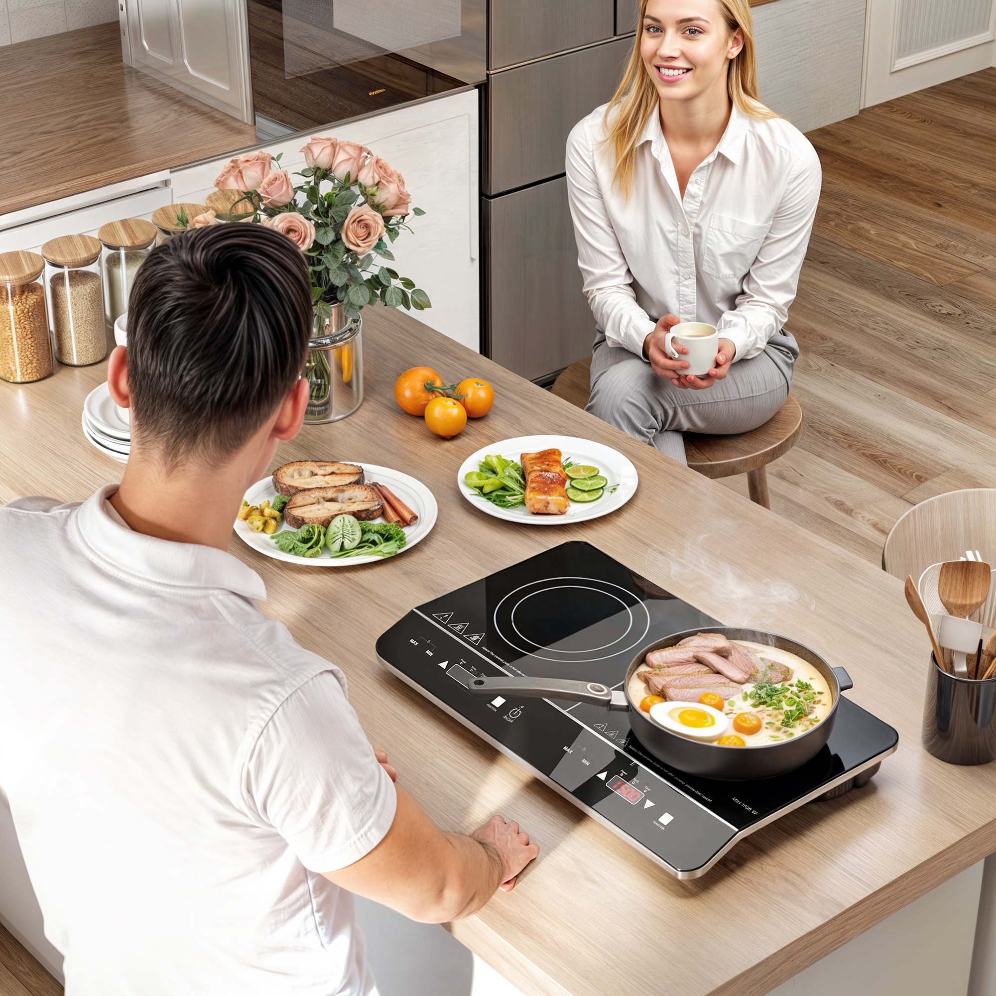 HOMCOM Induktionskochfeld Kochfeld 2 Platte Tragbar Induktionskochplatte mi günstig online kaufen