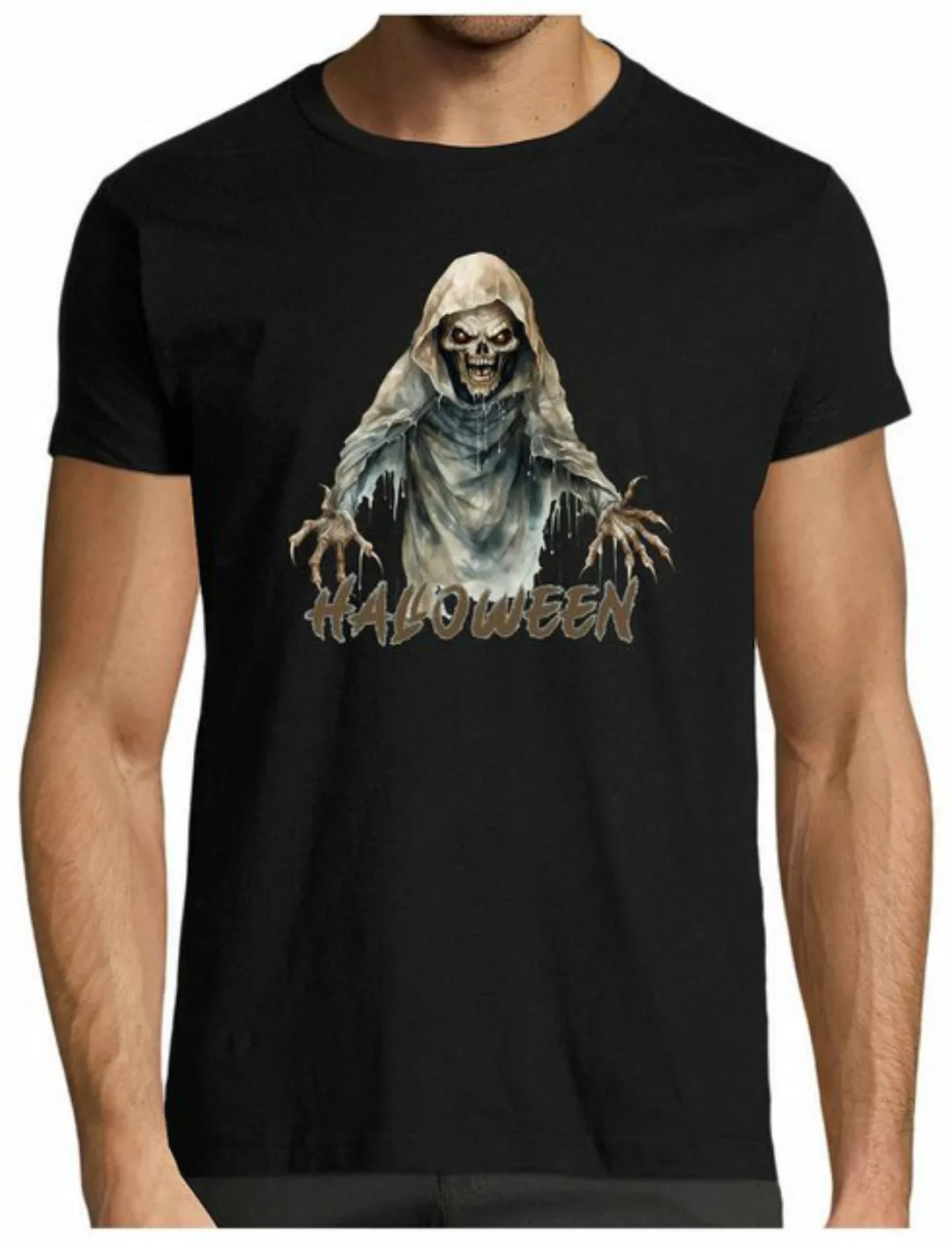 MyDesign24 T-Shirt Herren Halloween Shirt - furchteinflößendes Skelett Moti günstig online kaufen