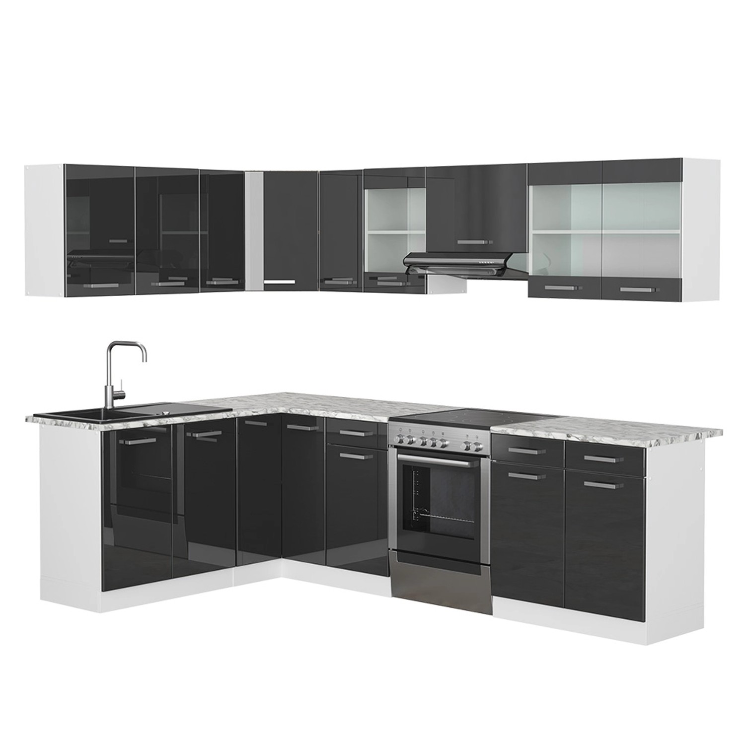 Vicco Rick Eckküche Weiß/Anthrazit Hochglanz 267 x 167 cm AP MarmorRick günstig online kaufen