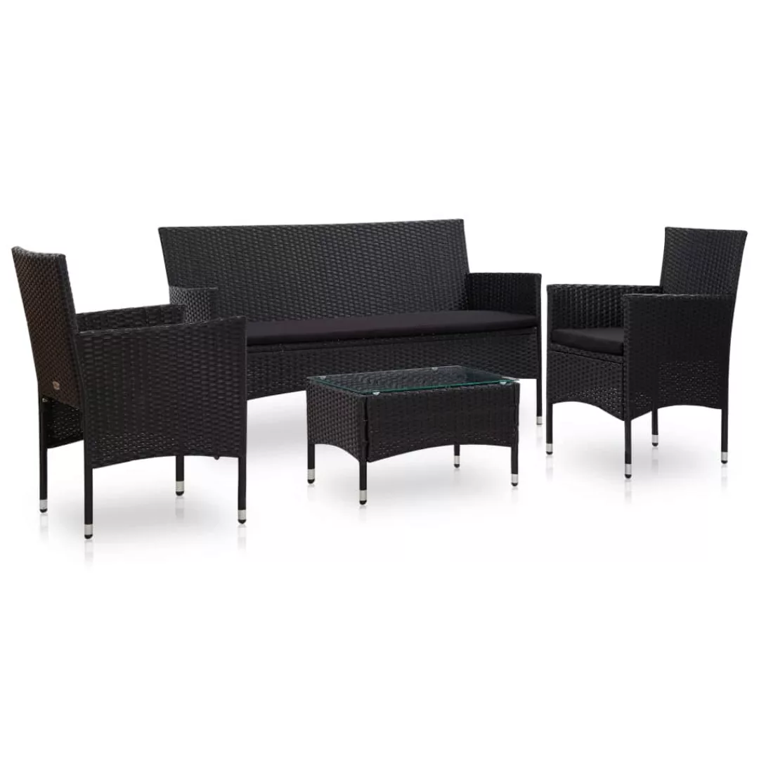 4-tlg. Garten-lounge-set Mit Auflagen Poly Rattan Schwarz günstig online kaufen