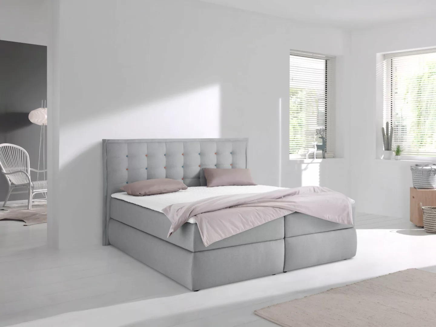 INOSIGN Boxspringbett Sagres, Kopfteil mit 2farbiger Flatterbiese und zweif günstig online kaufen