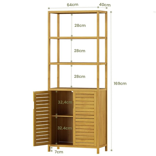 MSMASK Hochschrank Bambus Badezimmerschrank mit 3 offenen Fächern und Staur günstig online kaufen