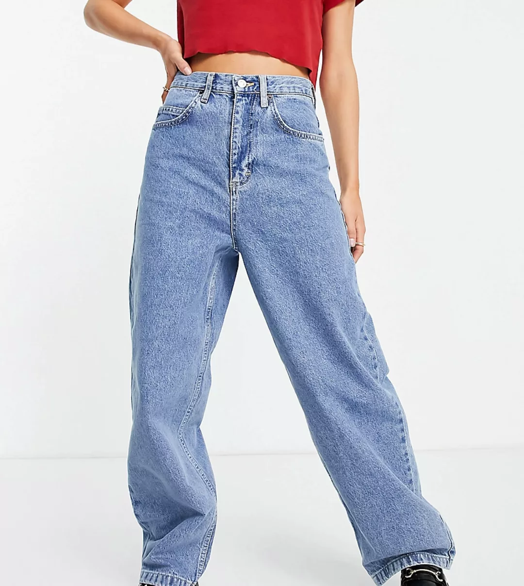 Topshop Petite – Bagggy-Jeans in Mittelblau günstig online kaufen