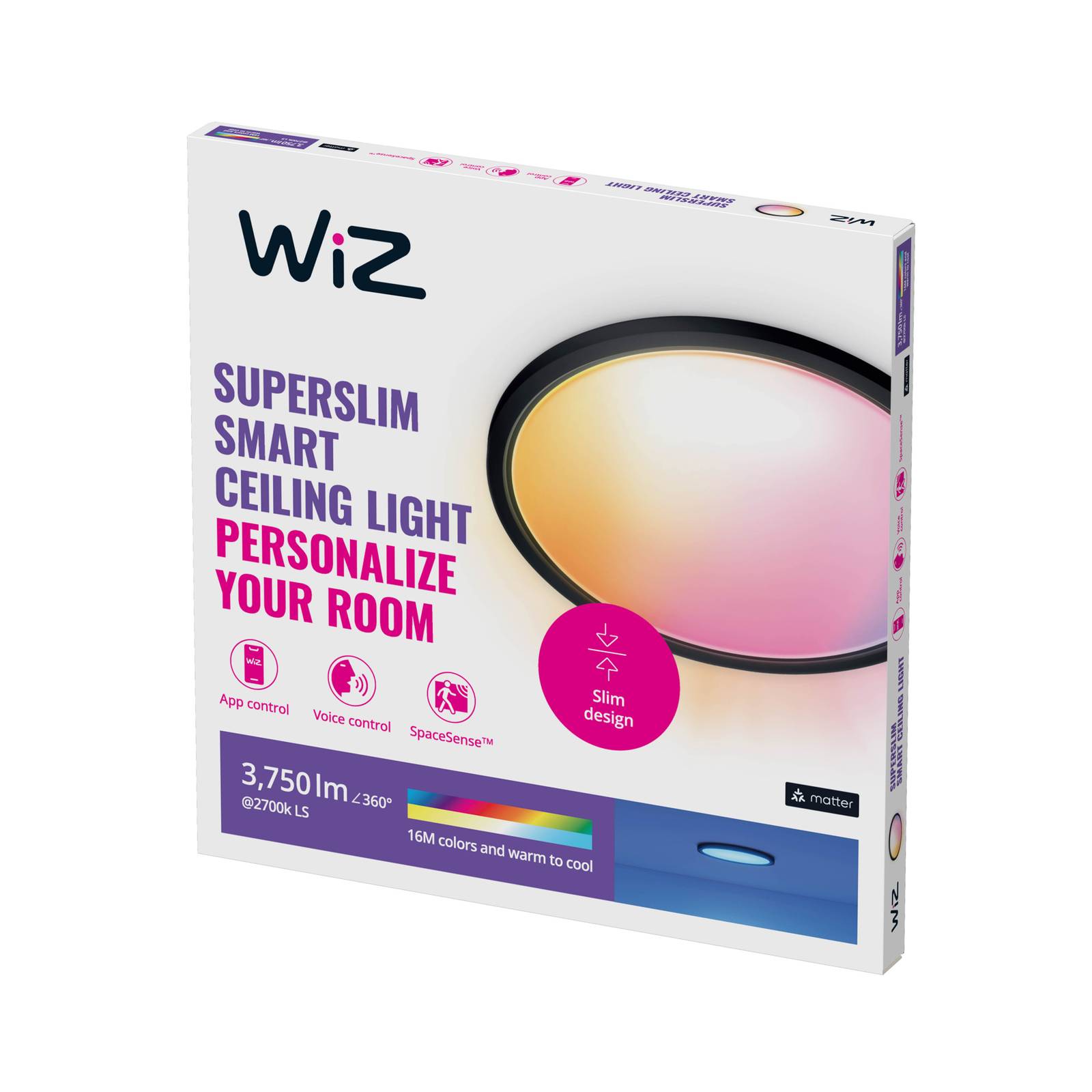WiZ SuperSlim LED-Deckenleuchte RGBW Ø54cm schwarz günstig online kaufen