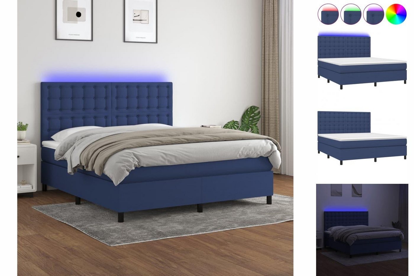 vidaXL Bettgestell Boxspringbett mit Matratze LED Blau 160x200 cm Stoff Bet günstig online kaufen