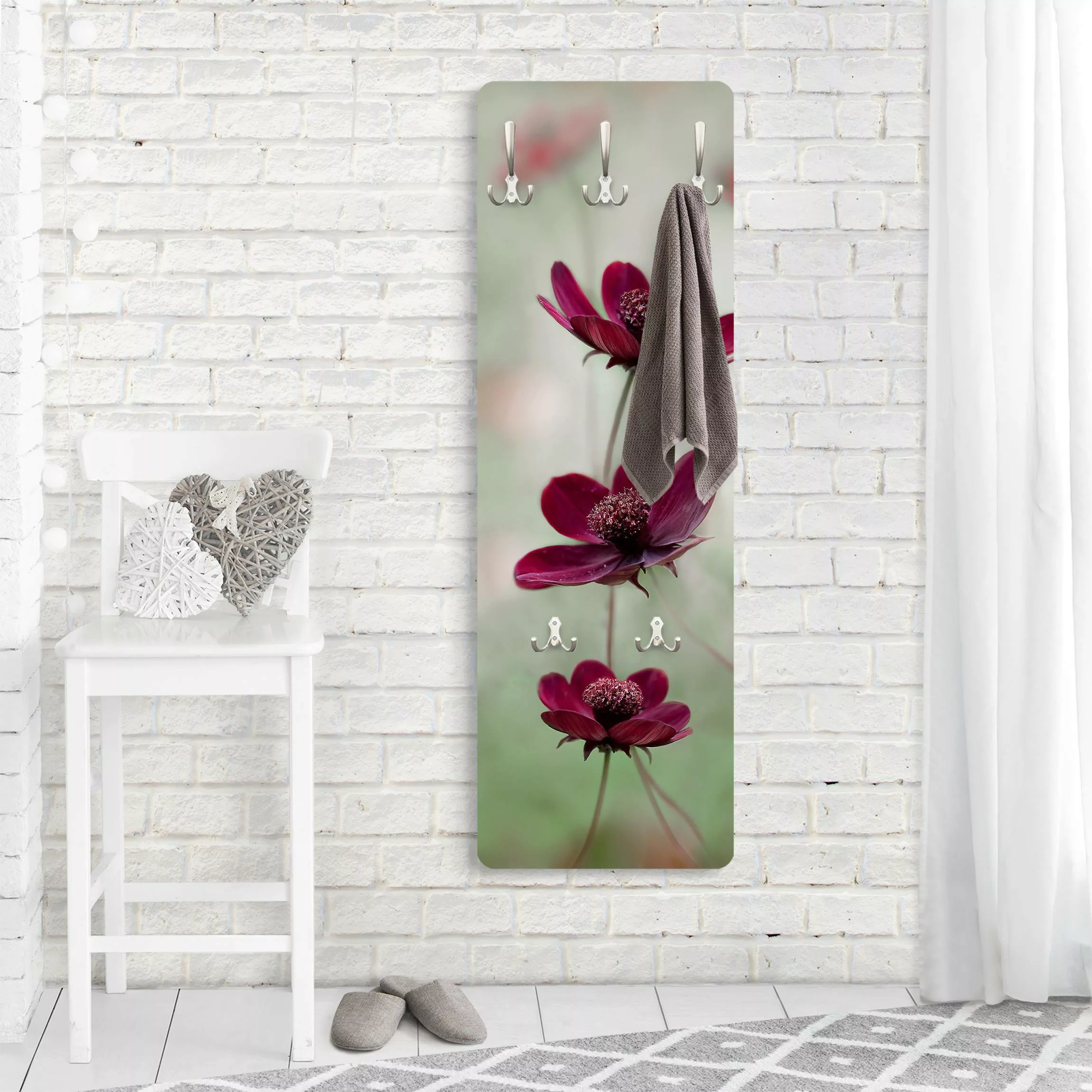 Wandgarderobe Holzpaneel Blumen Pinke Kosmeen günstig online kaufen
