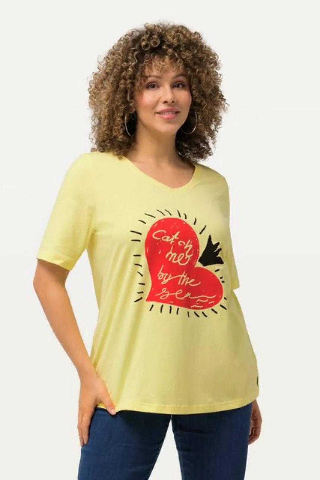Ulla Popken Rundhalsshirt T-Shirt Herz V-Ausschnitt Classic Halbarm günstig online kaufen