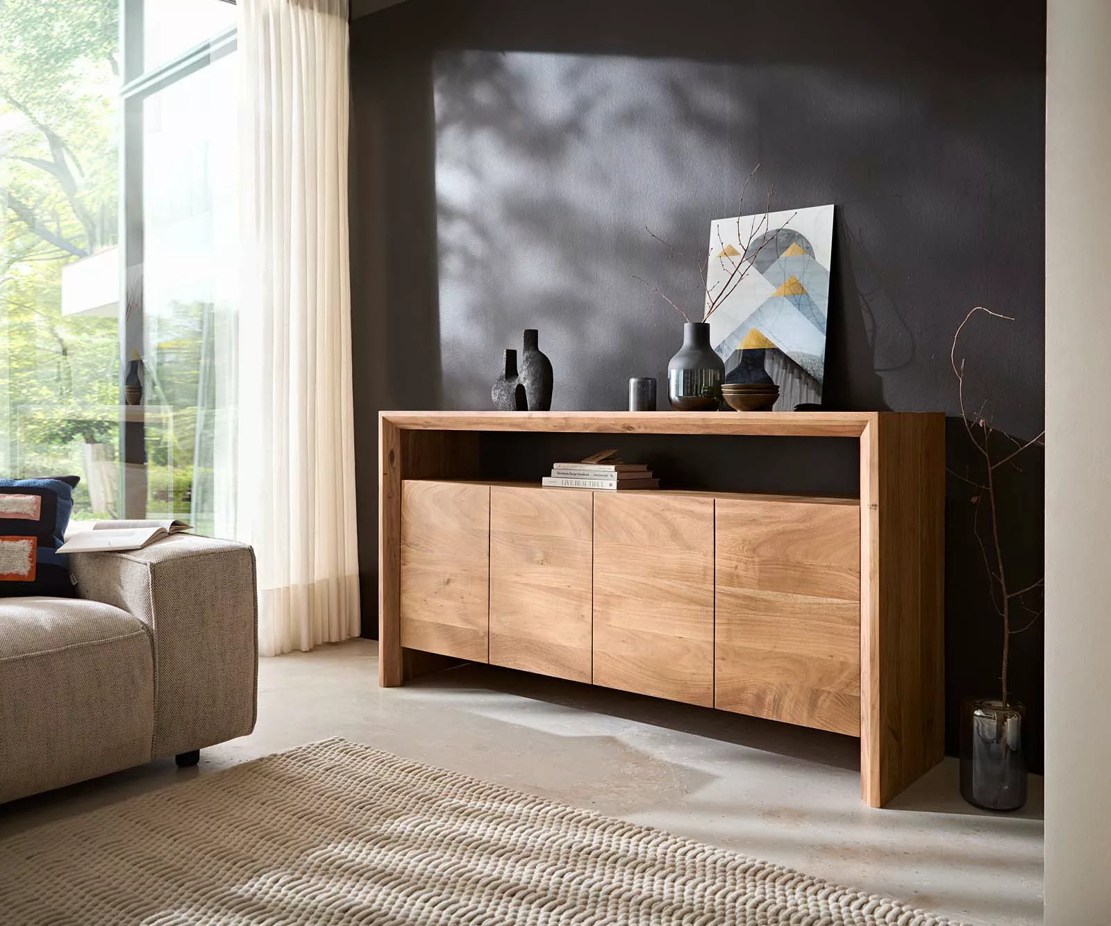 Sideboard Assuan 175 cm Akazie Natur 4 Türen 1 Fach günstig online kaufen