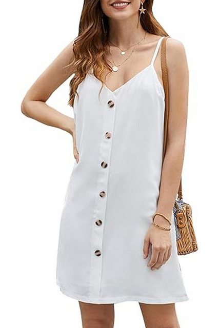 ENIX Trägerkleid Sommerkleid mit Spaghettiträgern, ärmelloses Kleid mit V-A günstig online kaufen