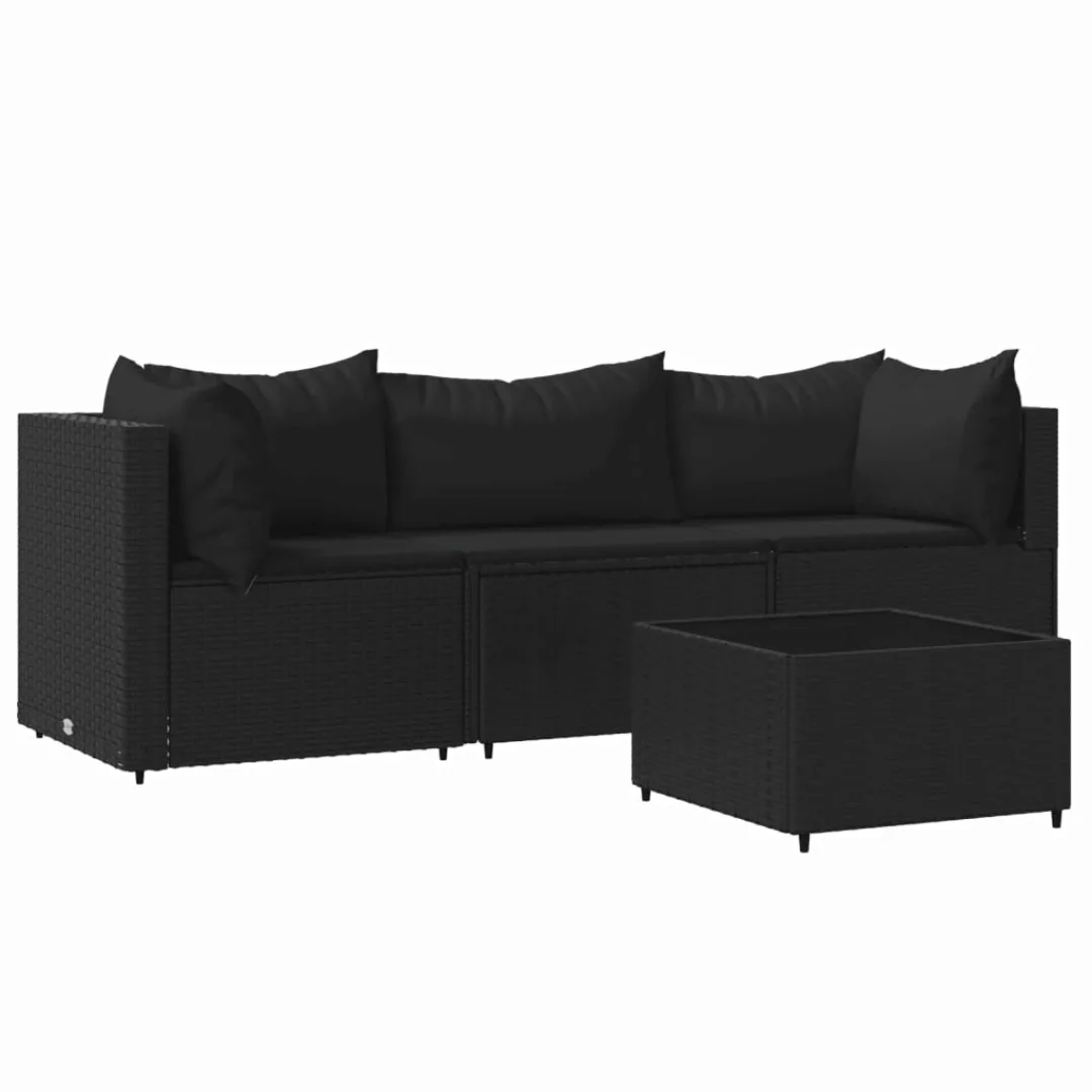 Vidaxl 4-tlg. Garten-lounge-set Mit Kissen Schwarz Poly Rattan günstig online kaufen