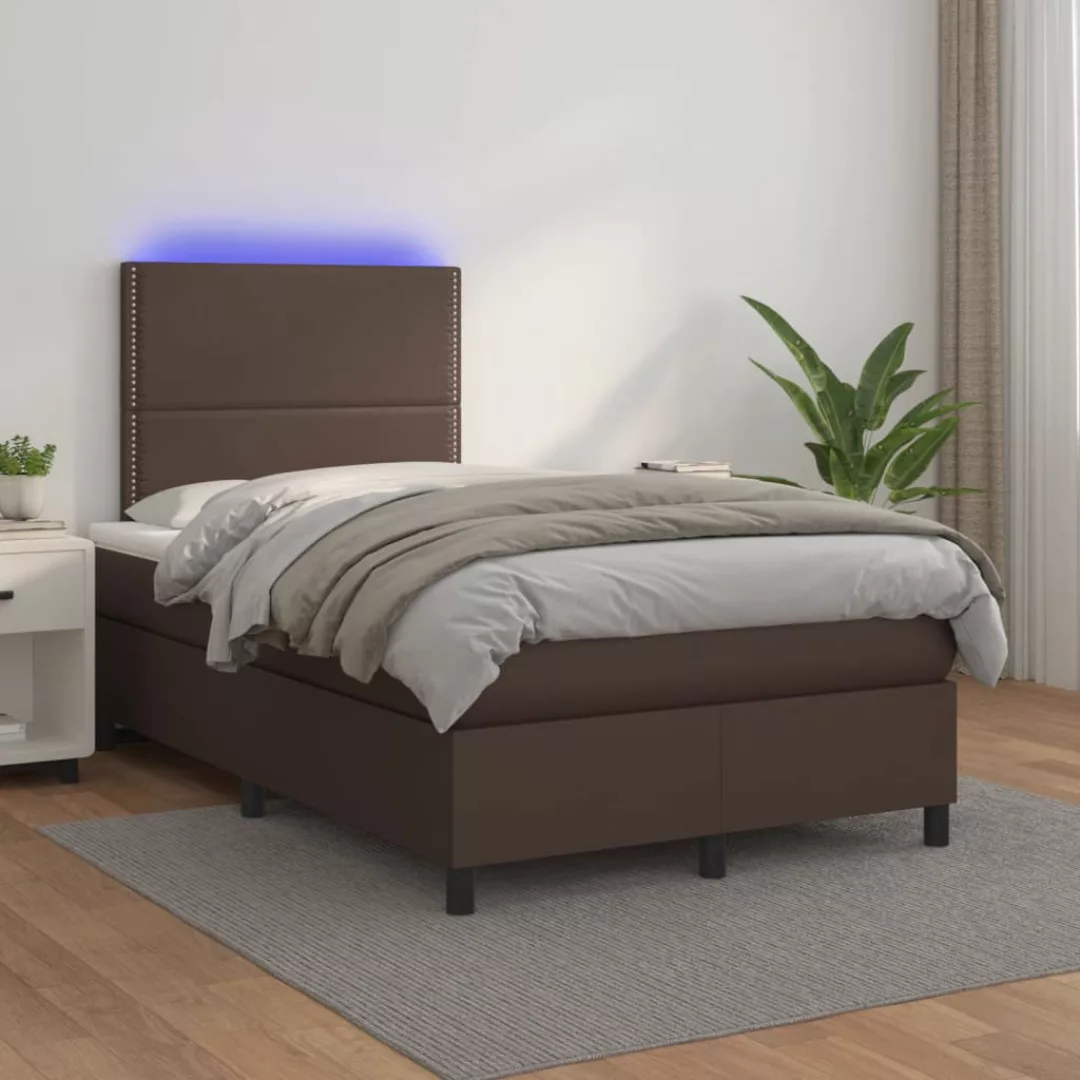 Vidaxl Boxspringbett Mit Matratze & Led Braun 120x200 Cm Kunstleder günstig online kaufen