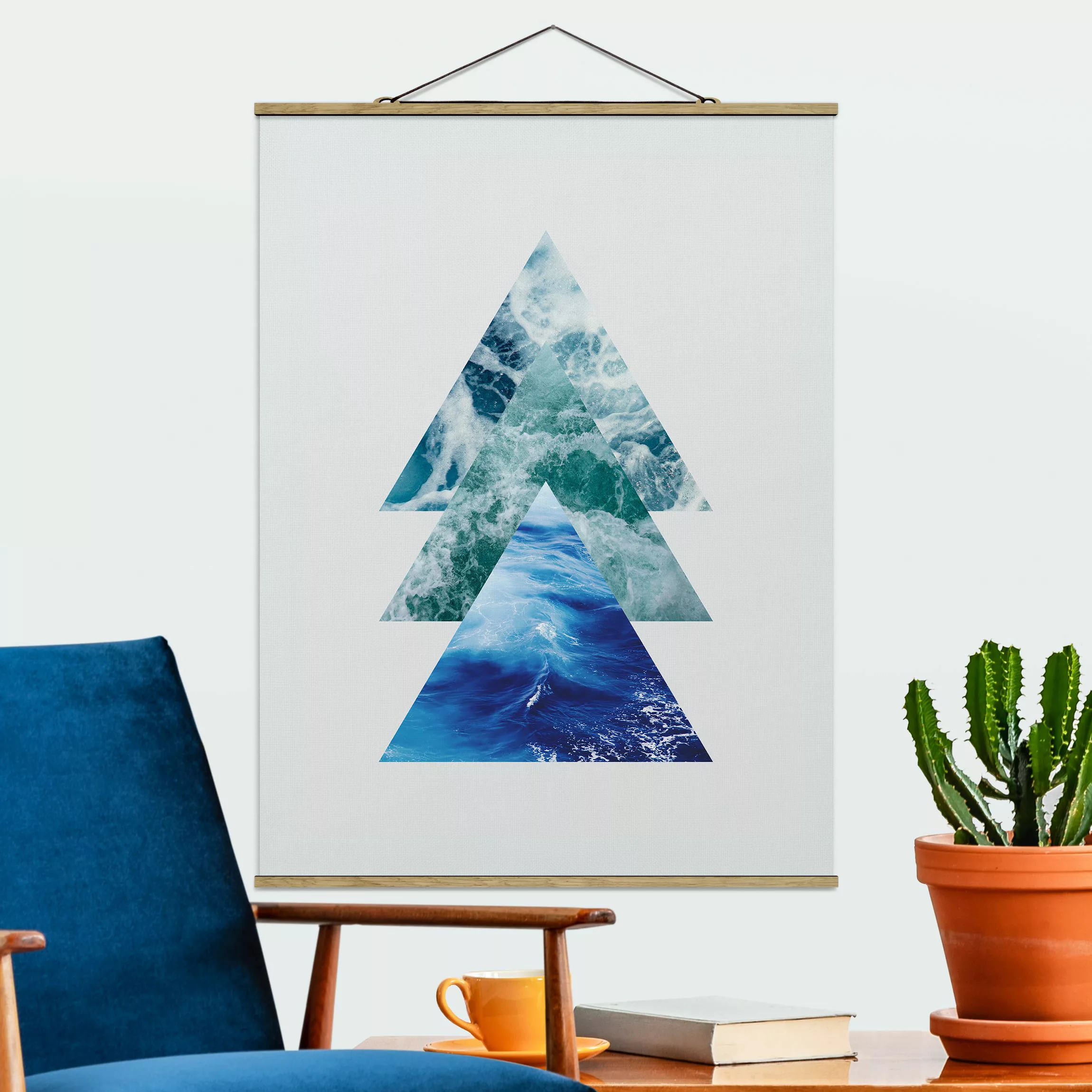 Stoffbild mit Posterleisten Ozean Dreiecke günstig online kaufen