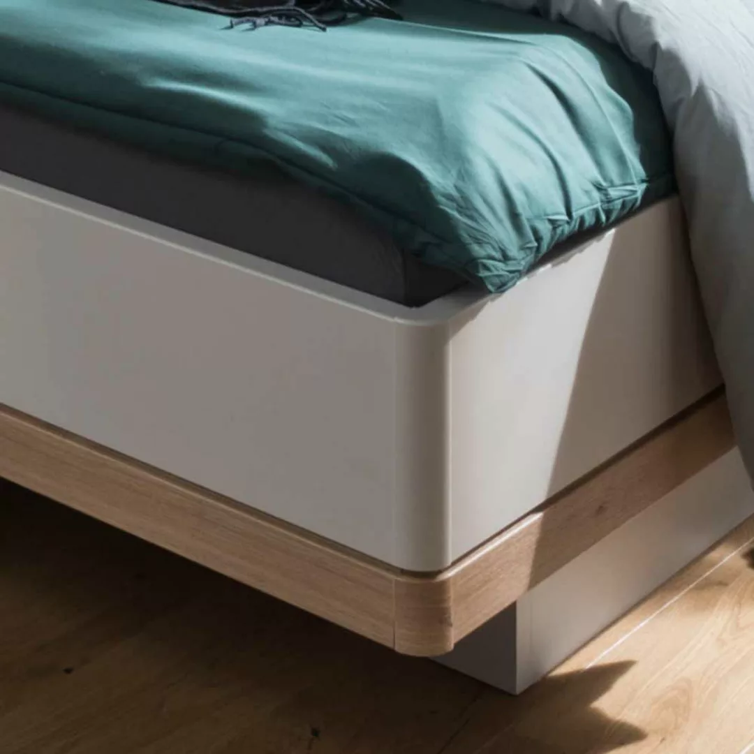 Doppelbett in Beige und Eiche Bianco LED Beleuchtung (dreiteilig) günstig online kaufen