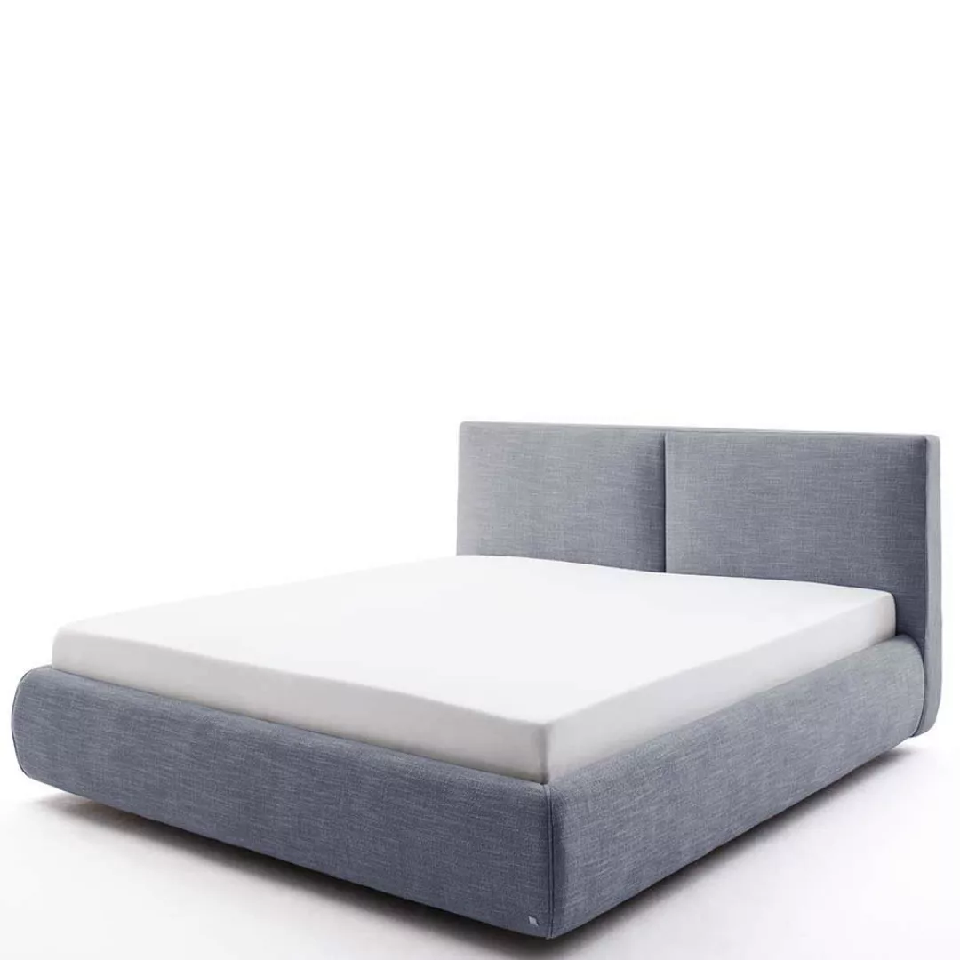 Gepolstertes Bett in Blau Webstoff Bettkasten günstig online kaufen
