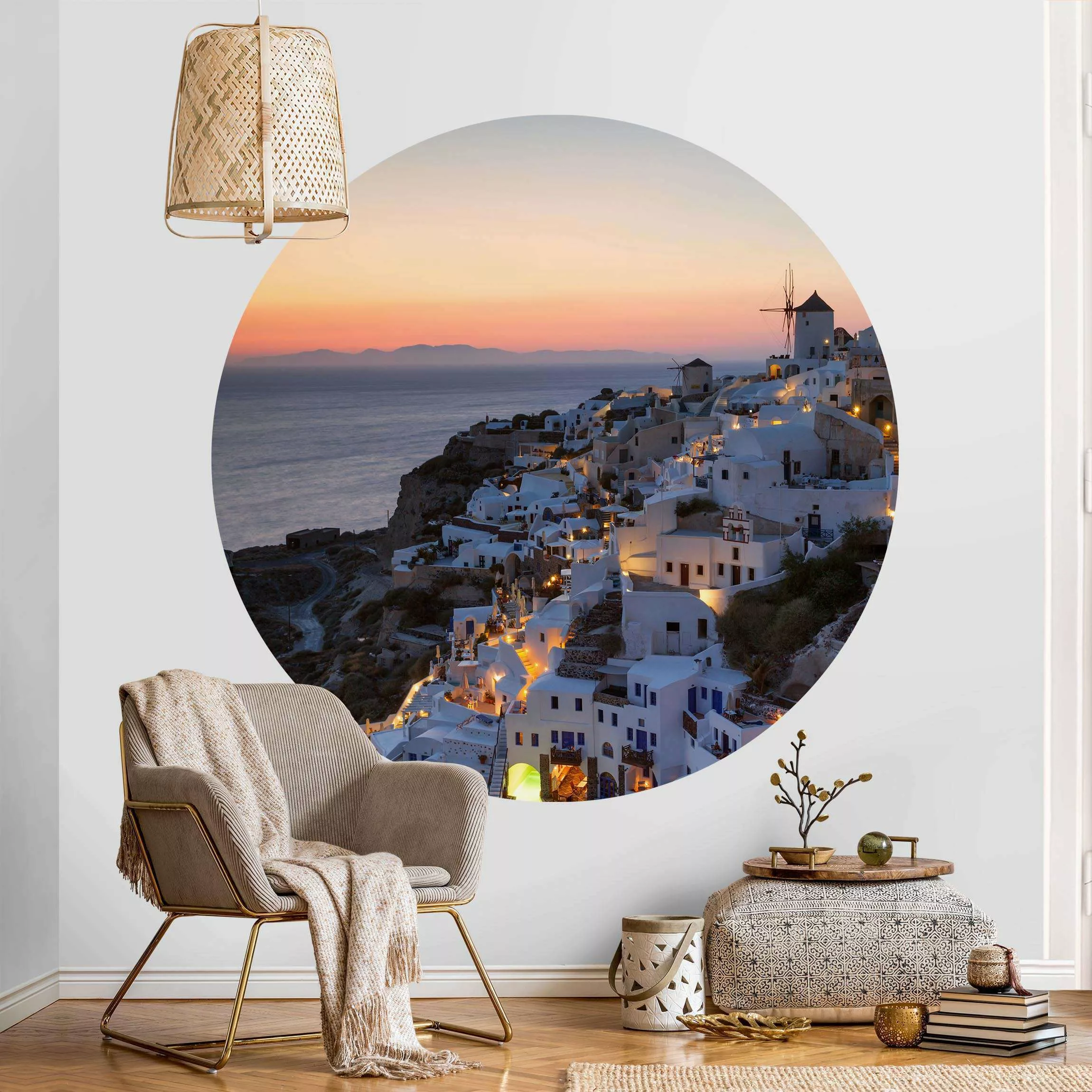 Runde Tapete selbstklebend Santorini bei Nacht günstig online kaufen
