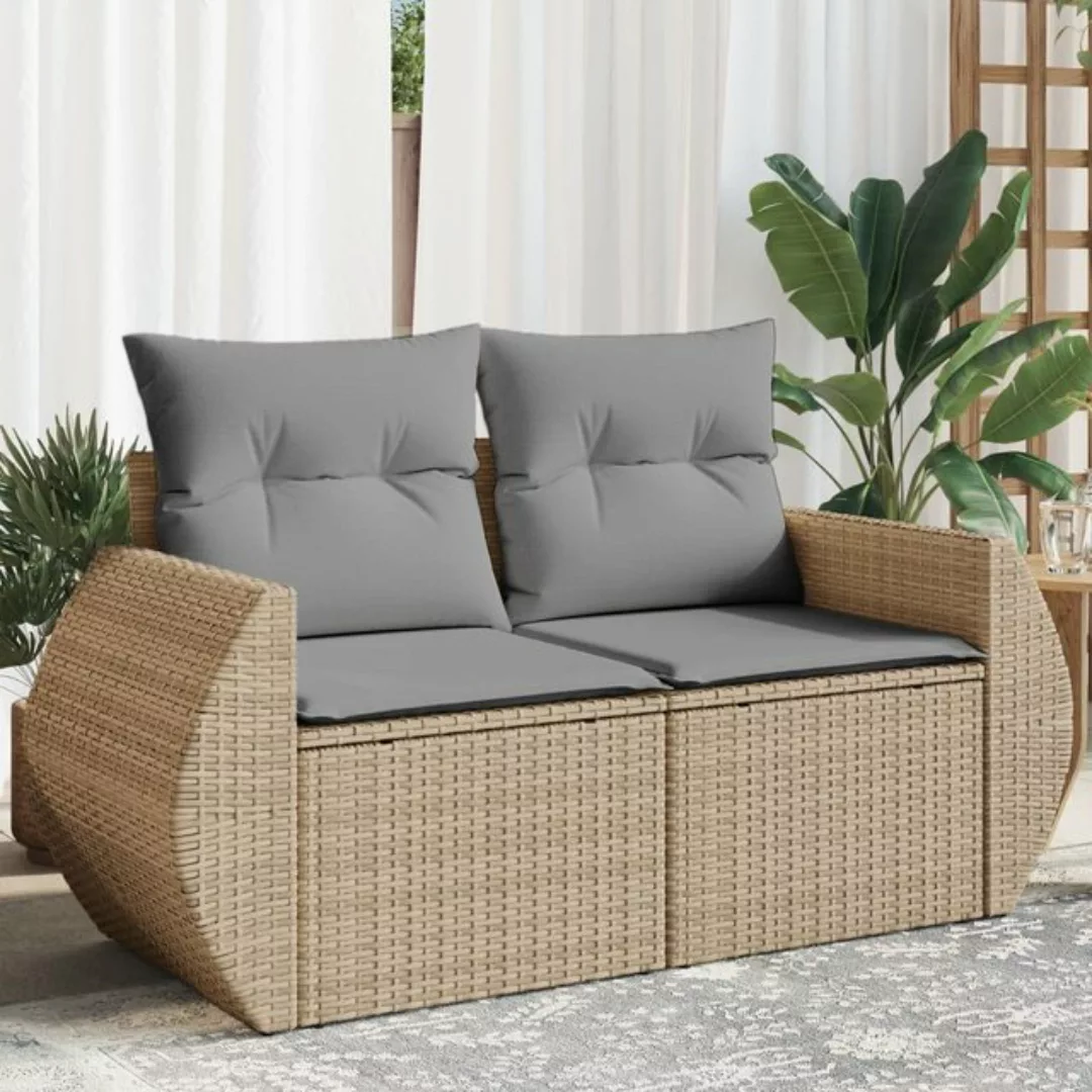 vidaXL Loungesofa Gartensofa mit Kissen 2-Sitzer Beige Poly Rattan günstig online kaufen