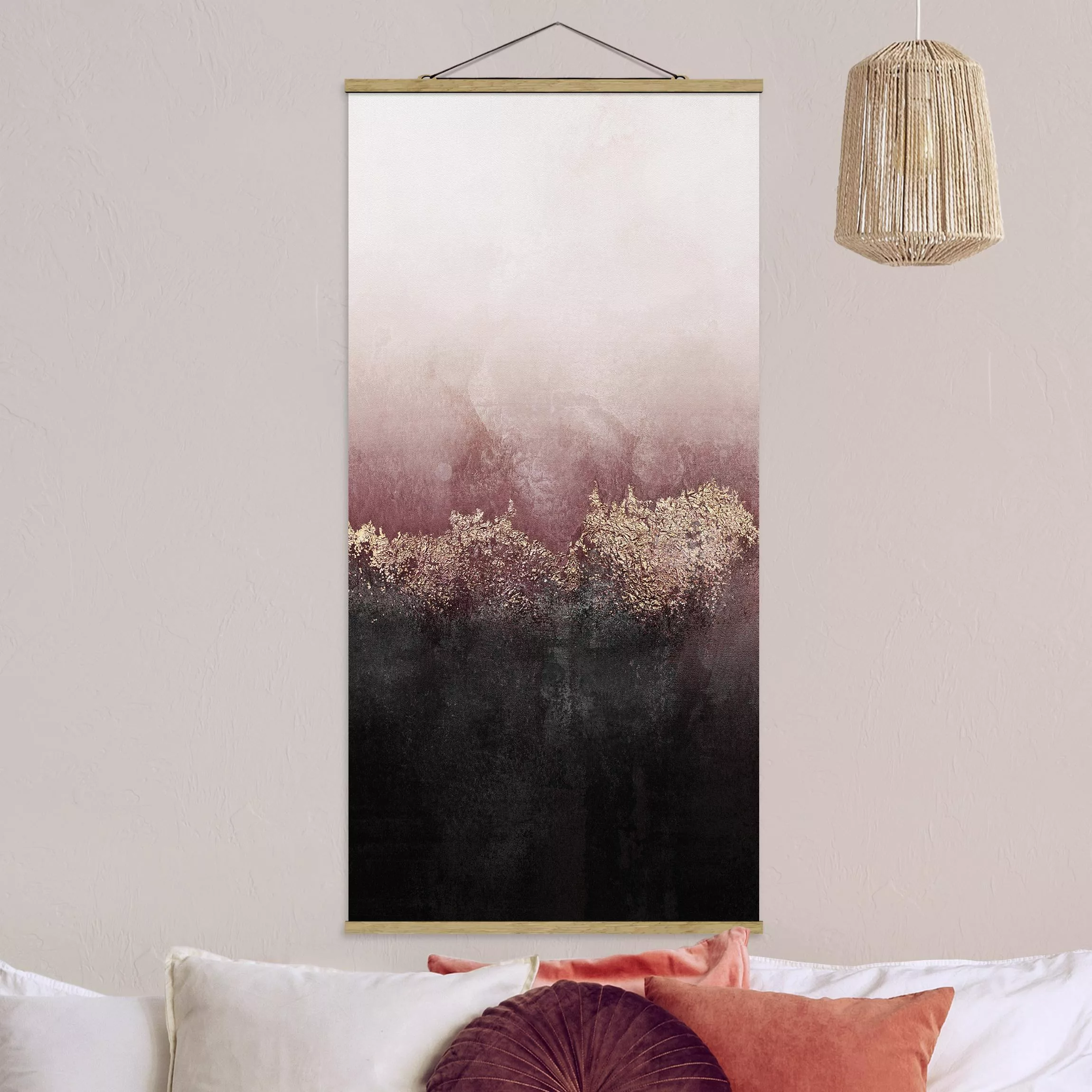 Stoffbild Abstrakt mit Posterleisten - Hochformat Goldene Dämmerung Rosa günstig online kaufen