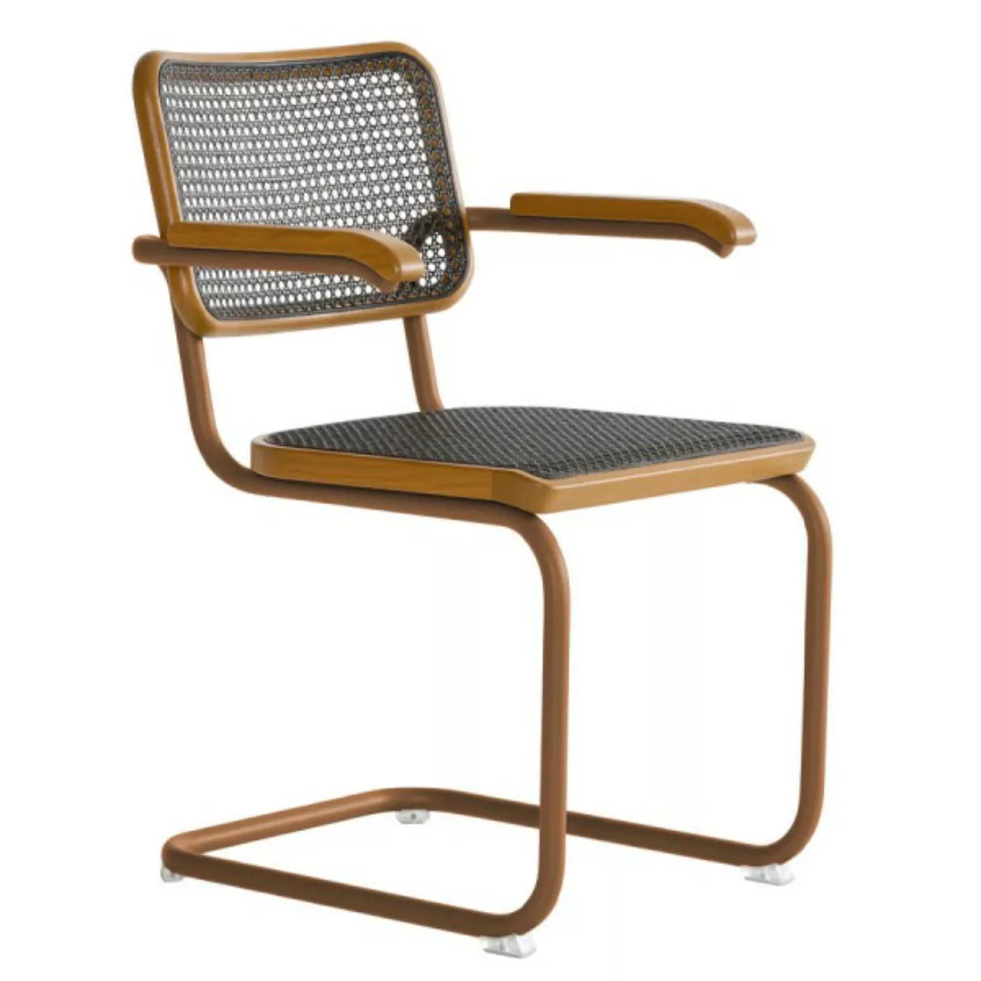 THONET S 64 V Dark Melange ocker | Stahlrohr-Freischwinger mit Armlehnen | günstig online kaufen