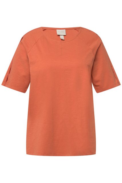 Ulla Popken Rundhalsshirt T-Shirt Cut-Out Rundhals Halbarm Biobaumwolle günstig online kaufen