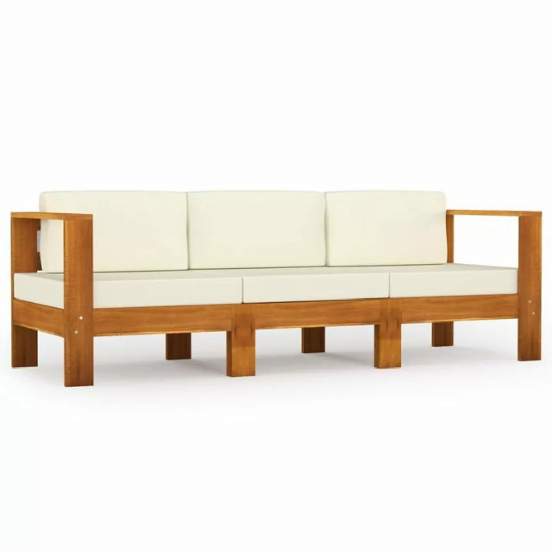 furnicato Loungesofa 3-Sitzer-Gartensofa mit Cremeweißen Auflagen Massivhol günstig online kaufen